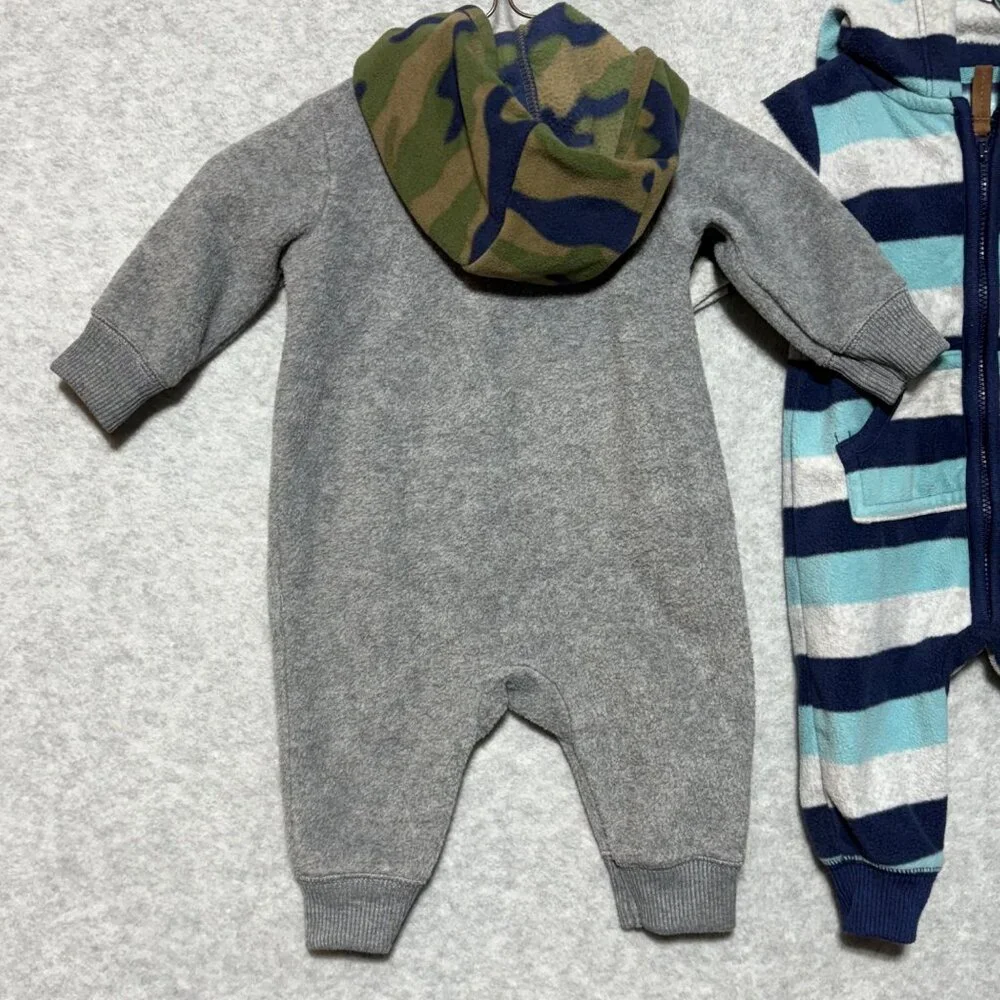 Carter's Baby Boy 3M Lot of 2 Fleece Hooded Zip-Up 1-Piece Pajama Jumpsuit